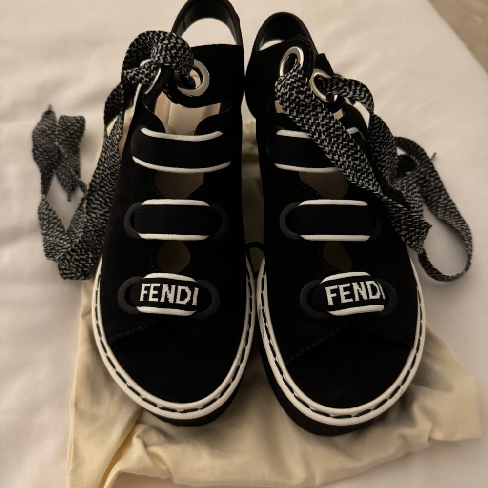 Fendi Black and White Lace-Up Sneakers